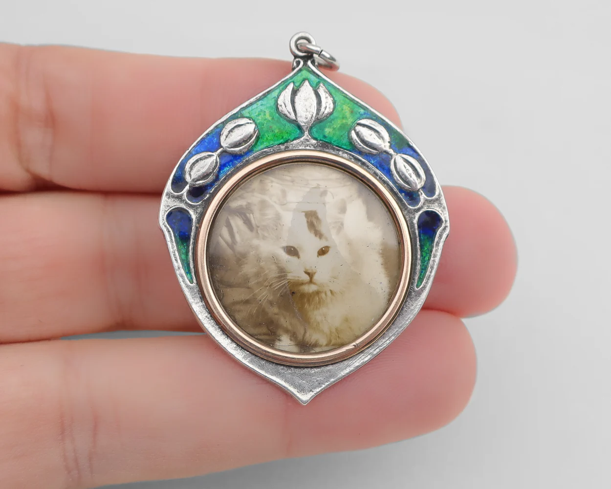 c1910 Silver Enamel Open Locket - Image 3
