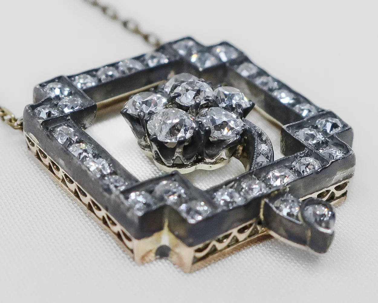 Victorian Square Diamond Floral Pendant - Image 3