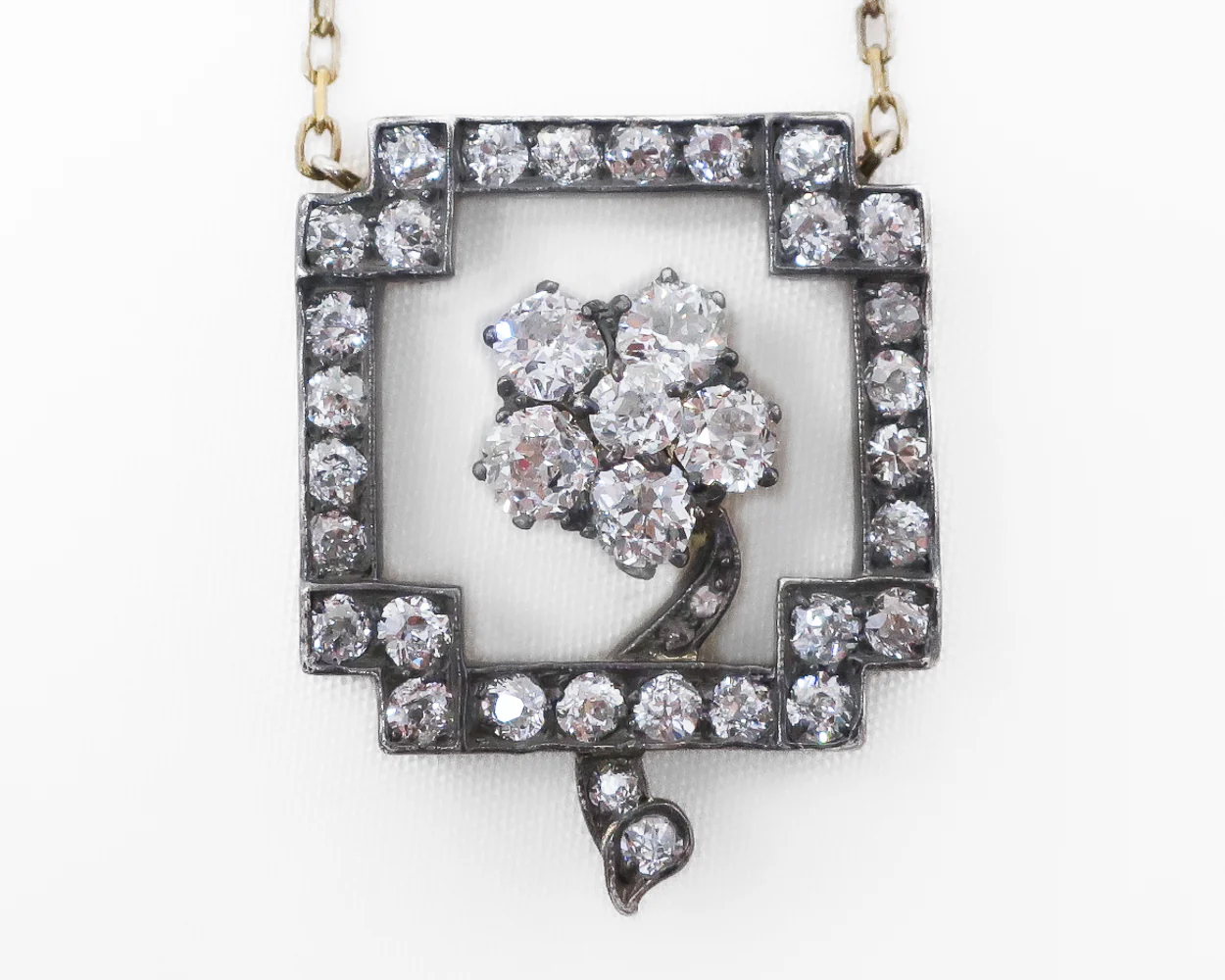 Victorian Square Diamond Floral Pendant - Image 4