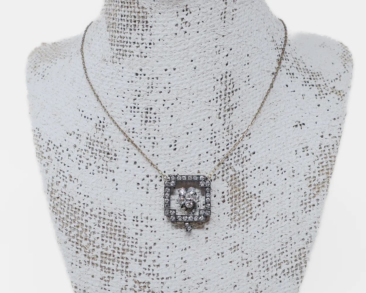 Victorian Square Diamond Floral Pendant - Image 5