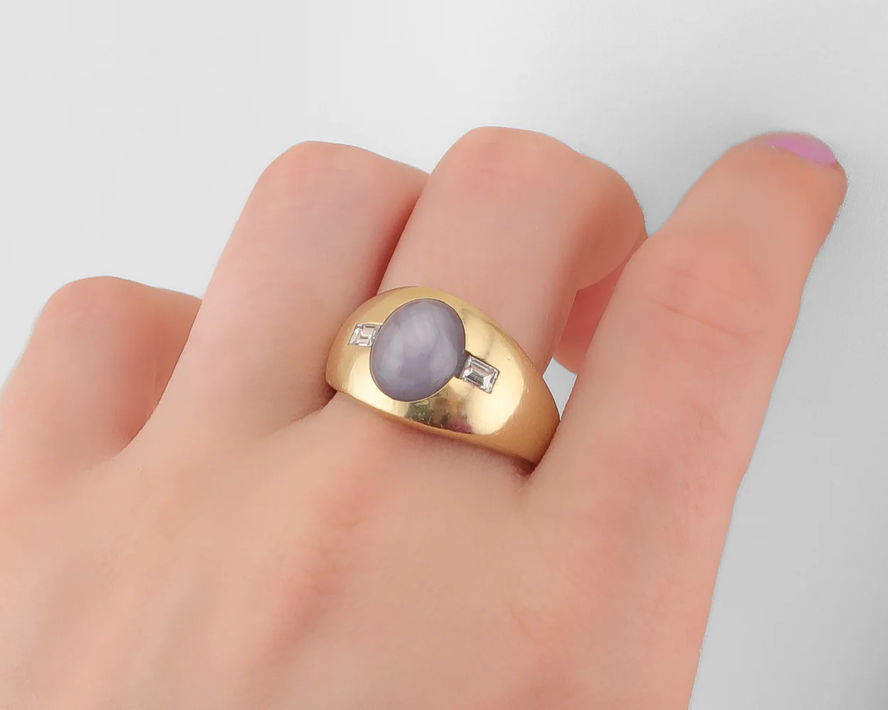 Late-Midcentury Star Sapphire & Baguette Diamond Ring - Image 3