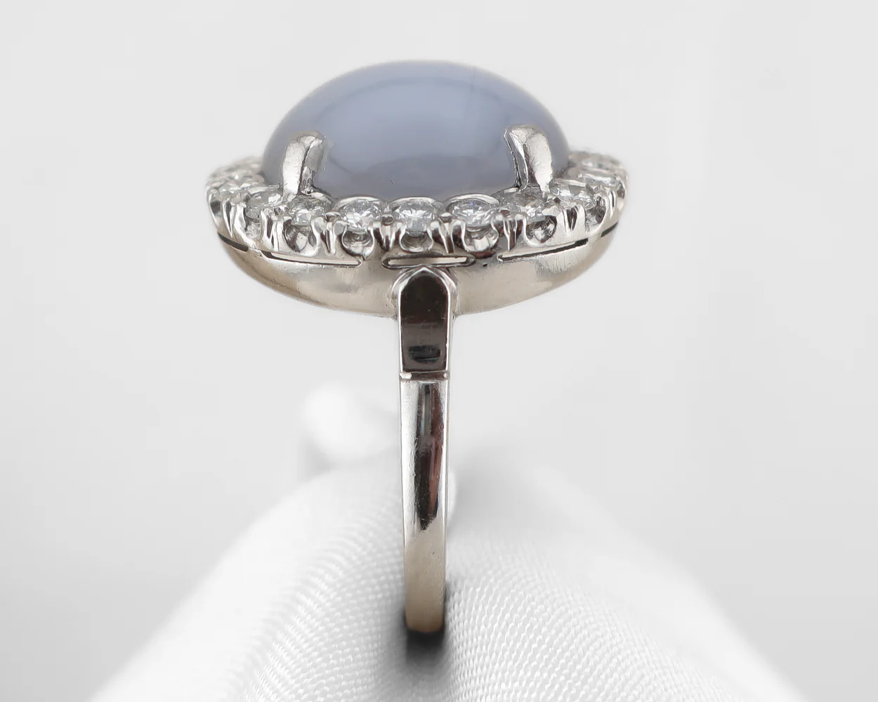 Midcentury Star Sapphire & Diamond Halo Ring - Image 3