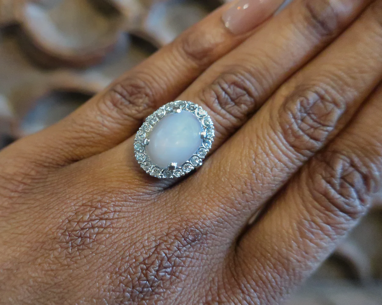 Midcentury Star Sapphire & Diamond Halo Ring - Image 5