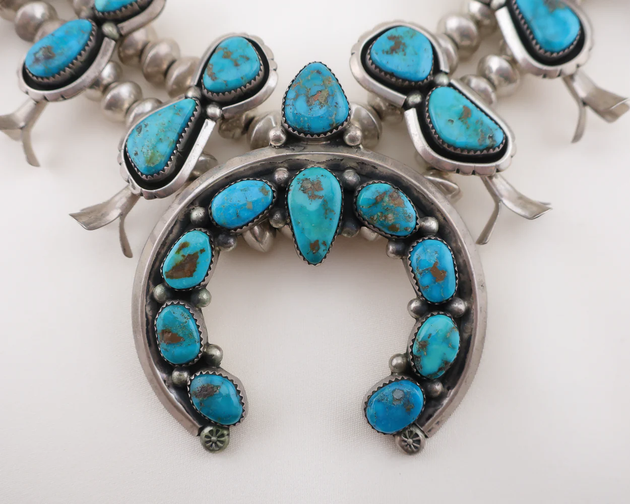 1980s Sterling Navajo (Dine') Squash Blossom Necklace - Image 2