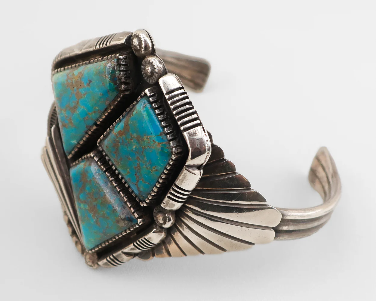 Navajo (Dine') Triangular Triple Turquoise Cuff - Image 2