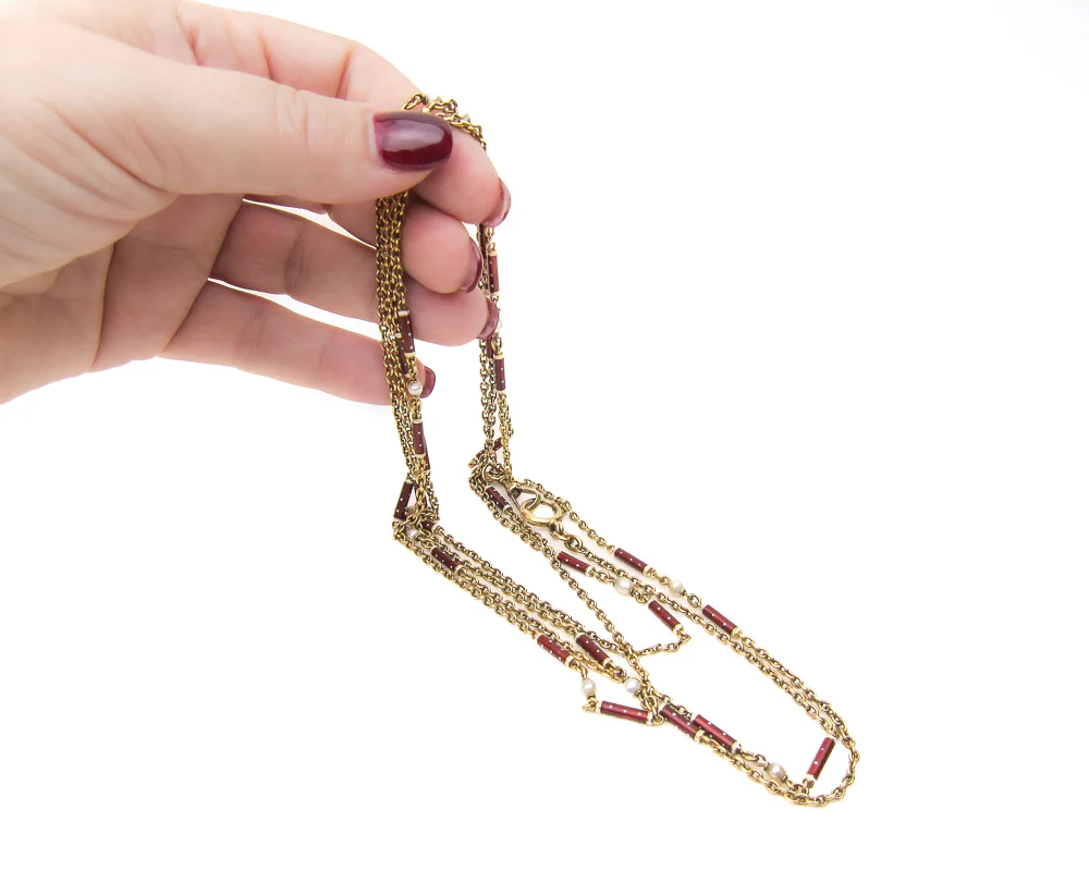 Victorian 18KT Enamel & Pearl Austrian Chain - Image 3
