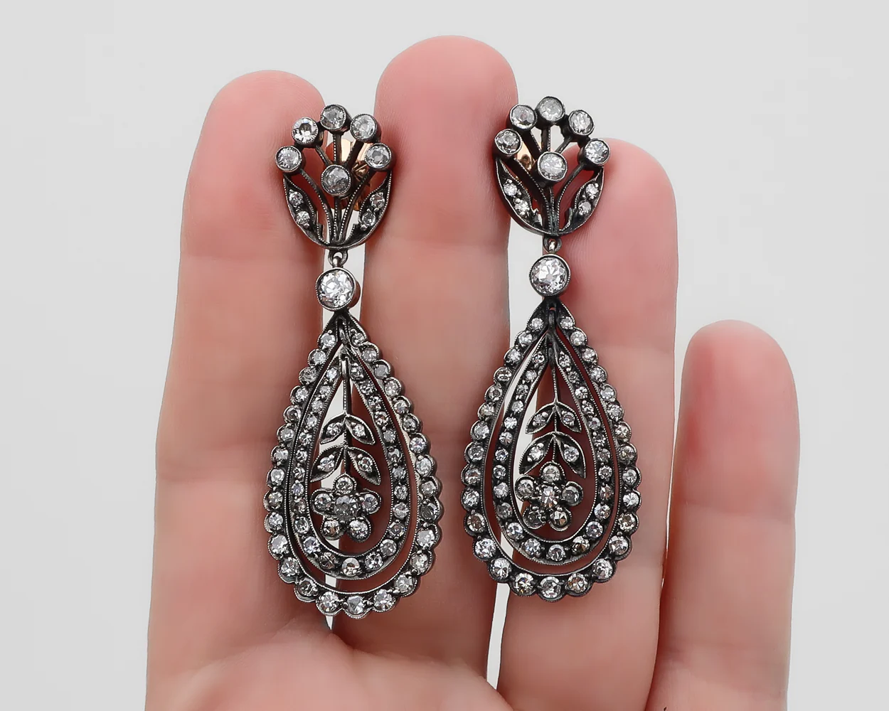 Victorian Diamond Drop Floral Earrings - Image 2