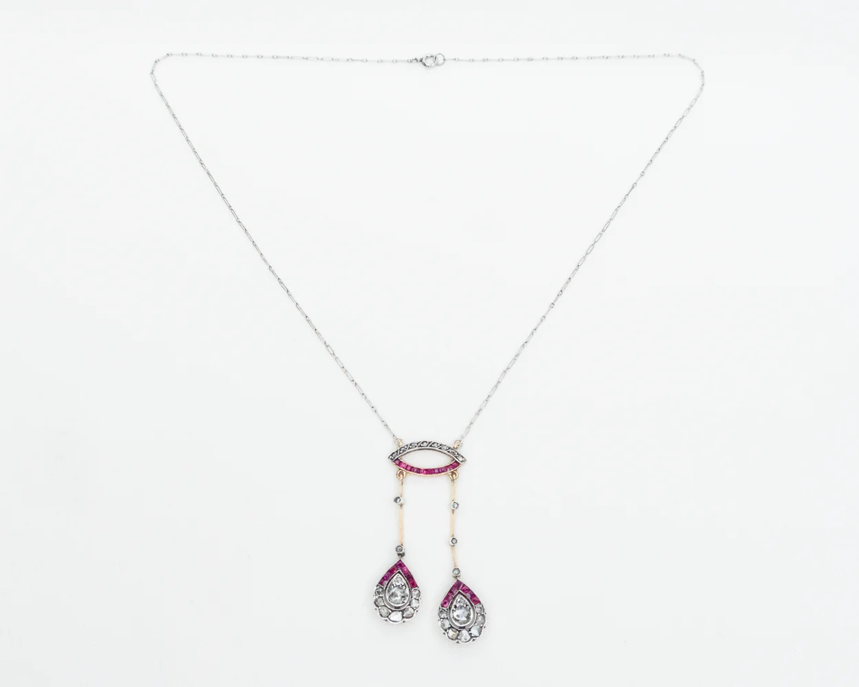 Edwardian Diamond & Synthetic Ruby Negligee Necklace - Image 3
