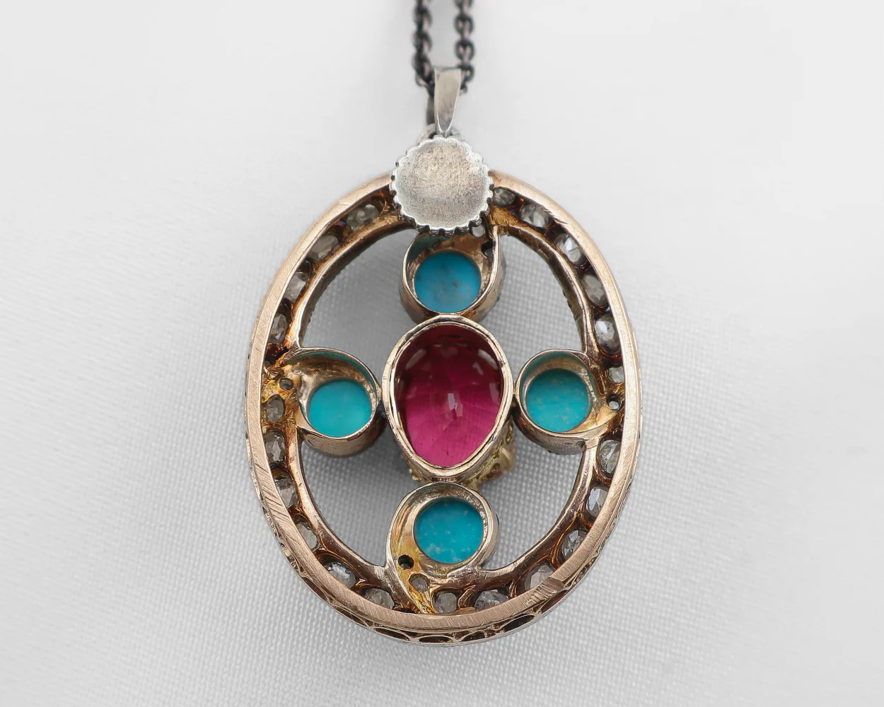 Victorian Diamond, Tourmaline & Turquoise Pendant - Image 2