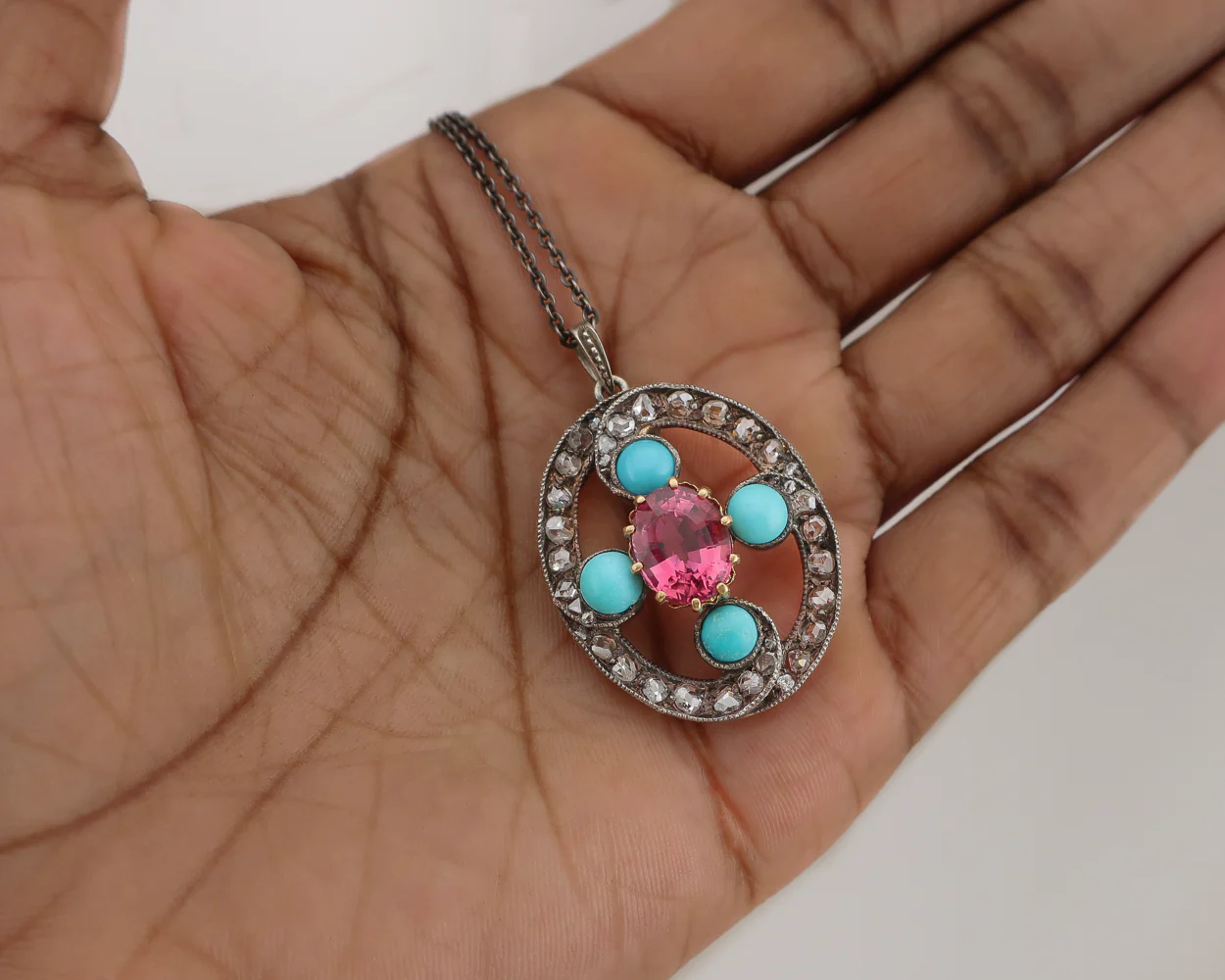 Victorian Diamond, Tourmaline & Turquoise Pendant - Image 3