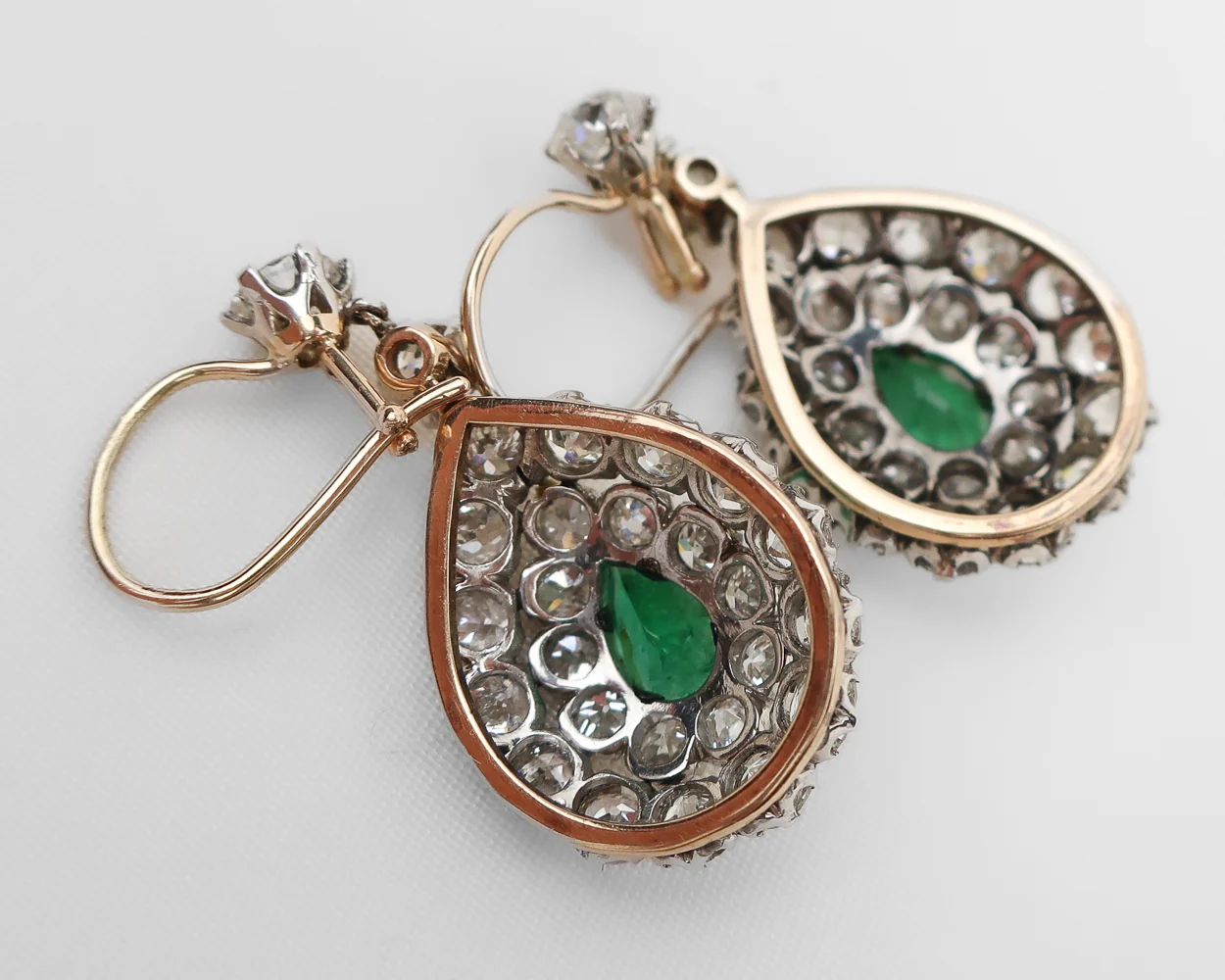 Victorian Emerald & Diamond Teardrop Earrings - Image 4