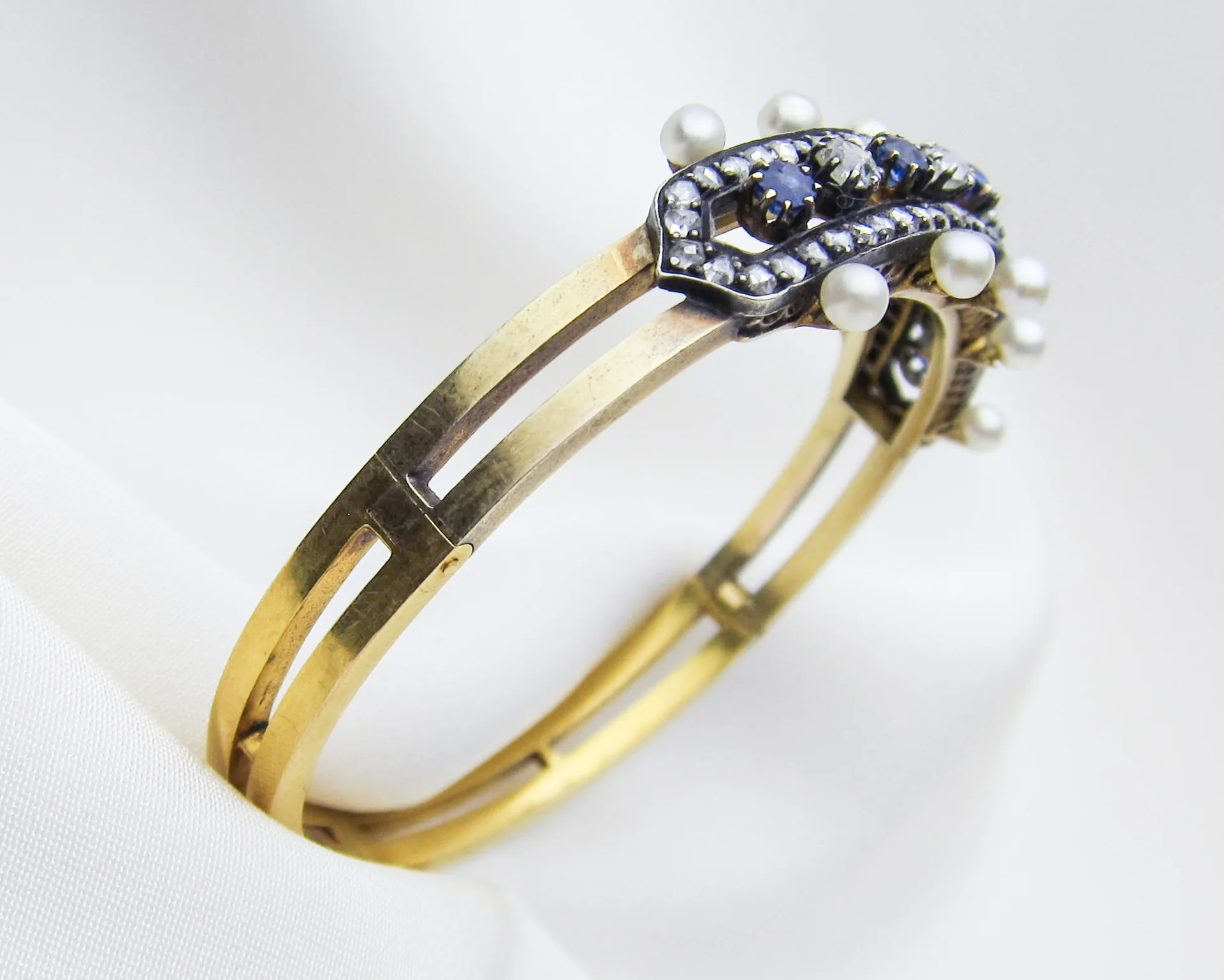 Victorian French Diamond, Sapphire & Pearl Bangle - Image 6