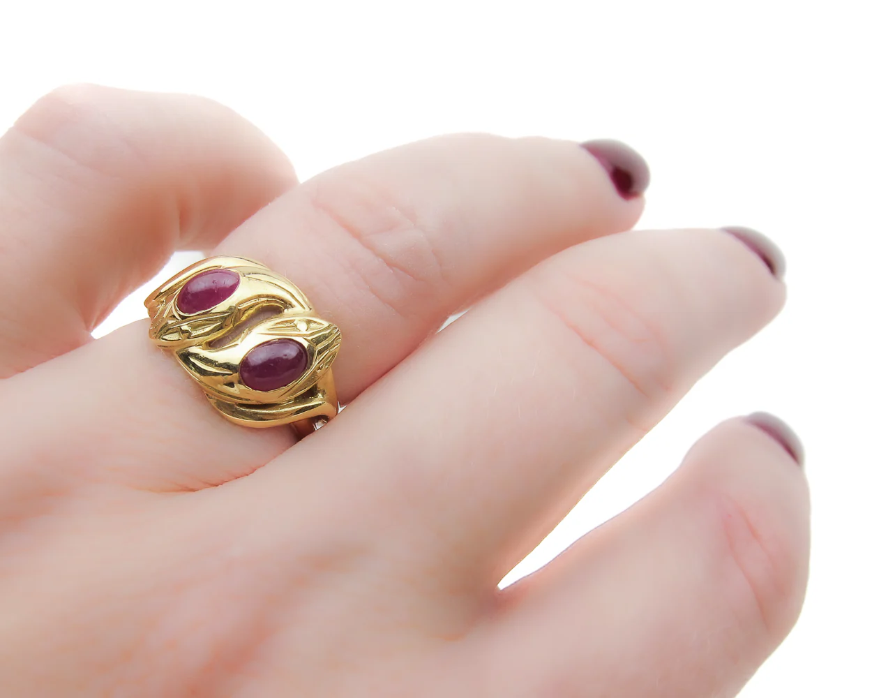 Victorian French Ruby Cabochon Snake Ring - Image 4