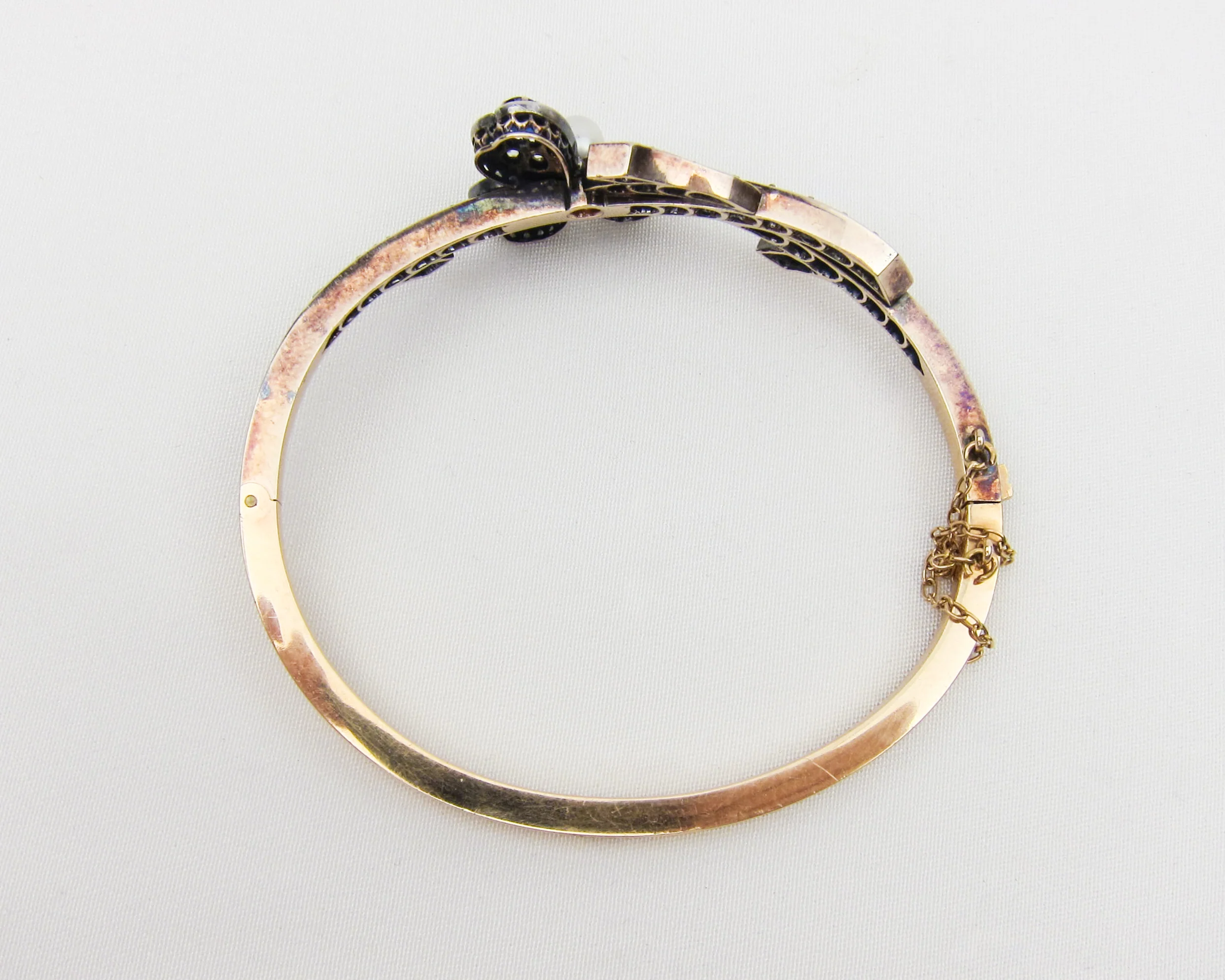 Victorian French Sapphire & Diamond Clover Bangle - Image 3