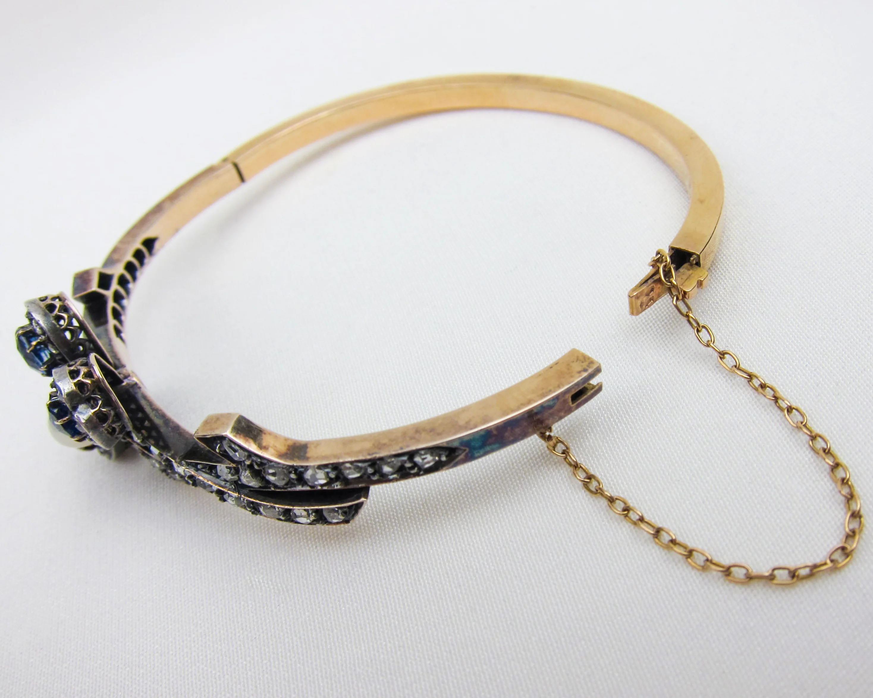 Victorian French Sapphire & Diamond Clover Bangle - Image 4