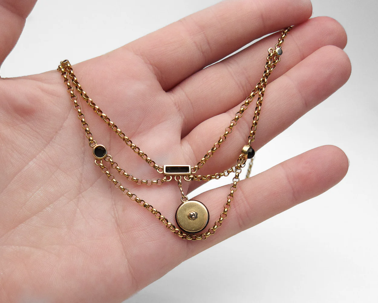 Victorian French Onyx & Diamond Festoon Necklace - Image 3