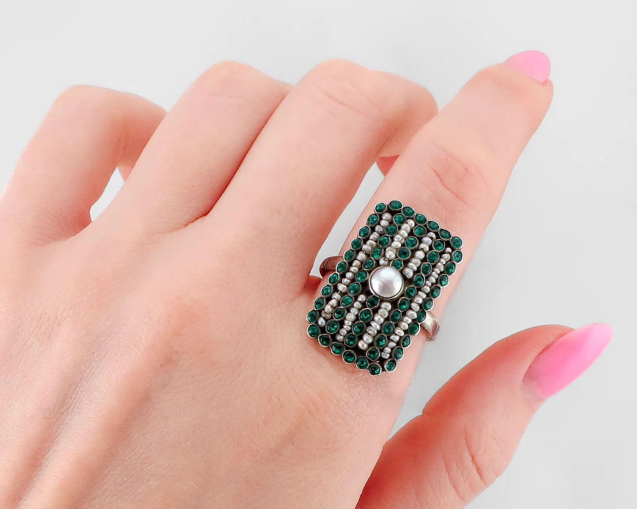 Victorian Pearl & Paste Cocktail Ring - Image 4