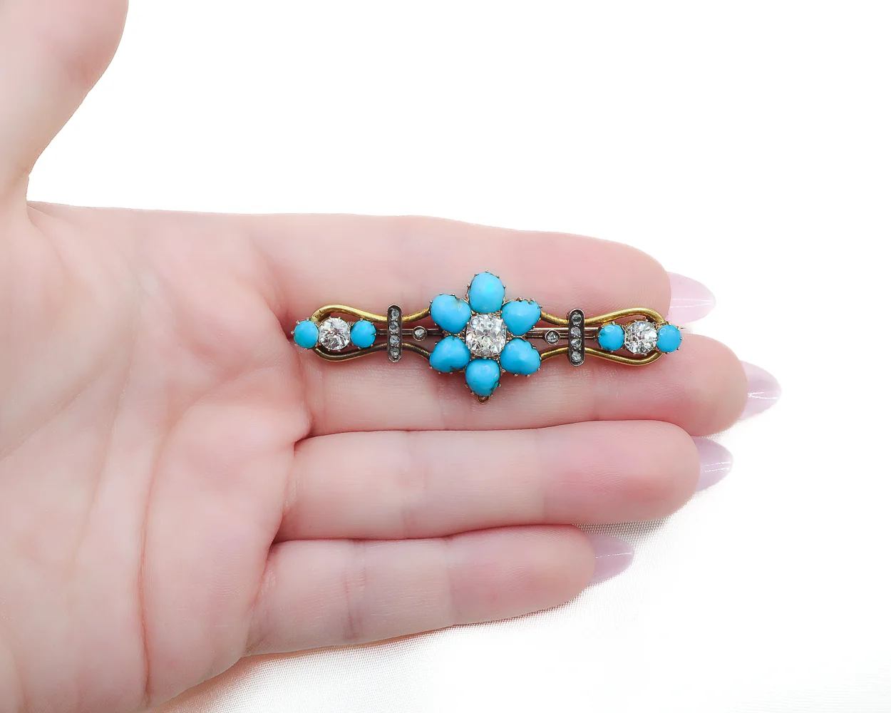 Victorian Persian Turquoise & Diamond Brooch - Image 3