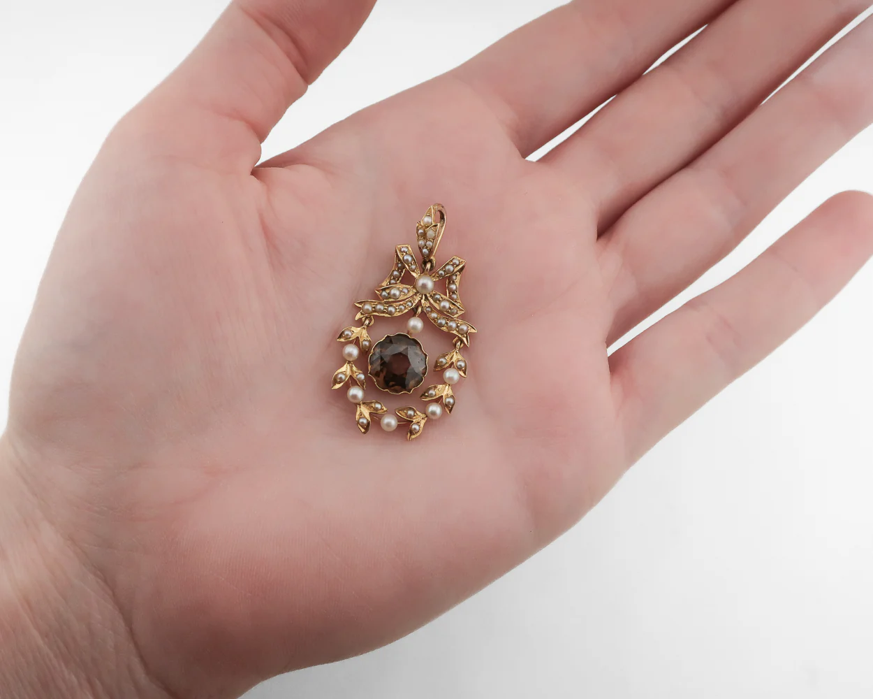 Victorian Smoky Quartz & Pearl Pendant - Image 3
