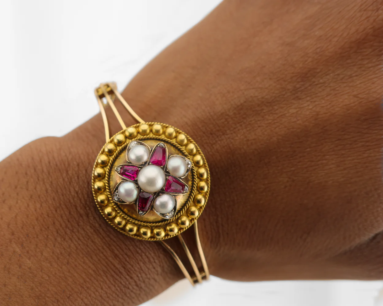 Victorian Ruby, Pearl & Diamond Bangle - Image 4