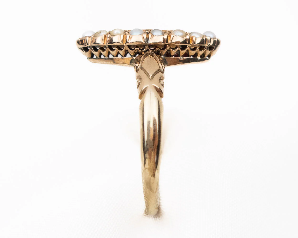 Victorian Ruby & Pearl Navette Ring - Image 3