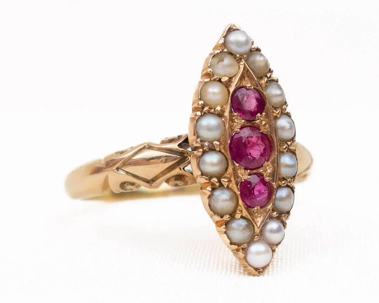 Victorian Ruby & Pearl Navette Ring - Image 5