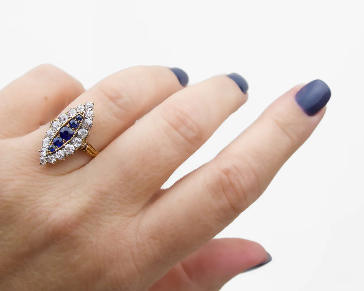 Victorian Sapphire & Diamond Navette Ring - Image 2