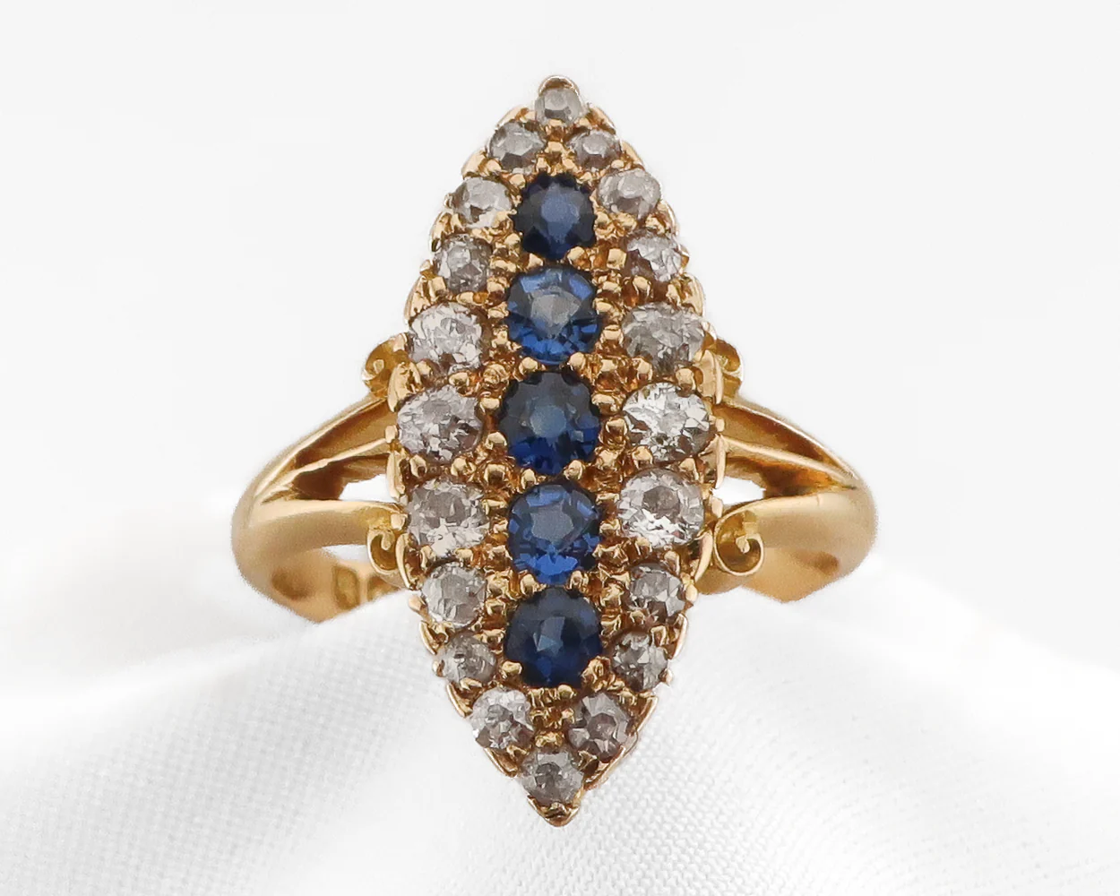Victorian Sapphire & Diamond Navette Ring