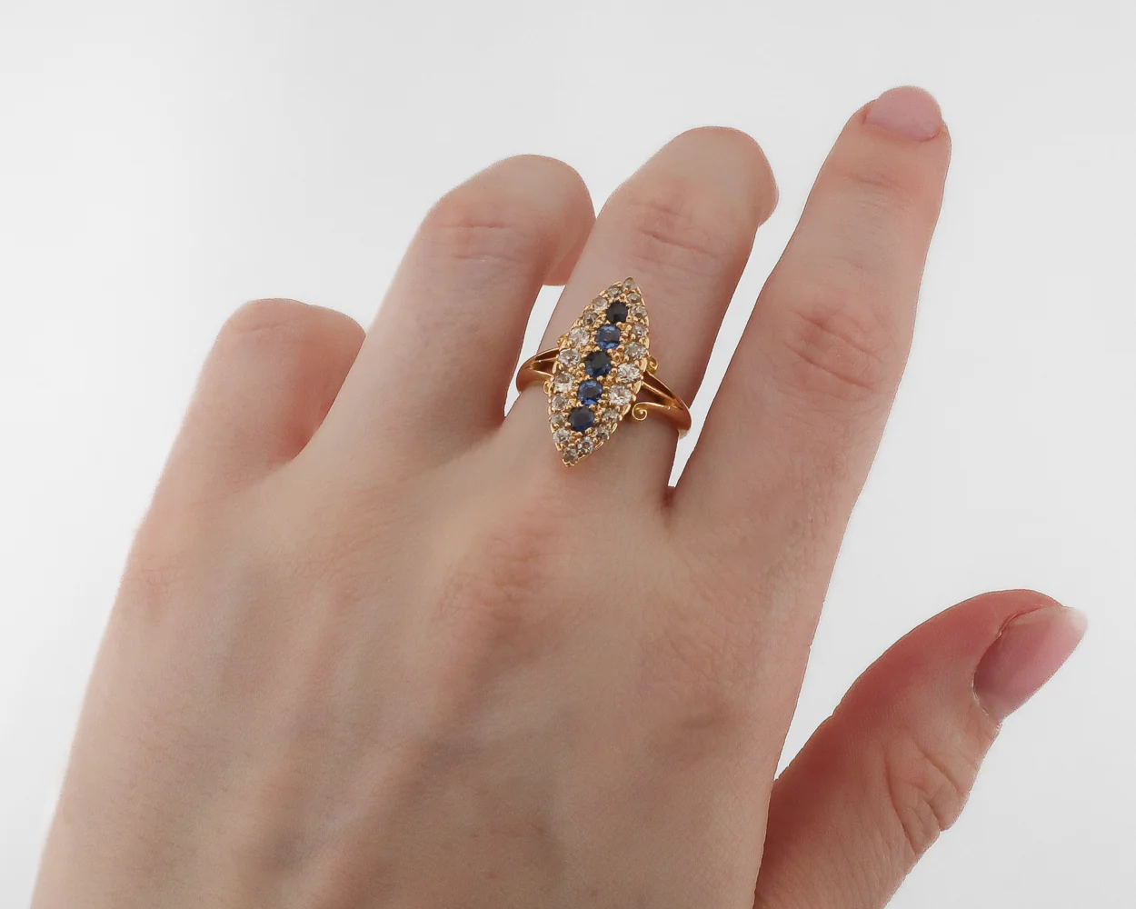 Victorian Sapphire & Diamond Navette Ring - Image 4