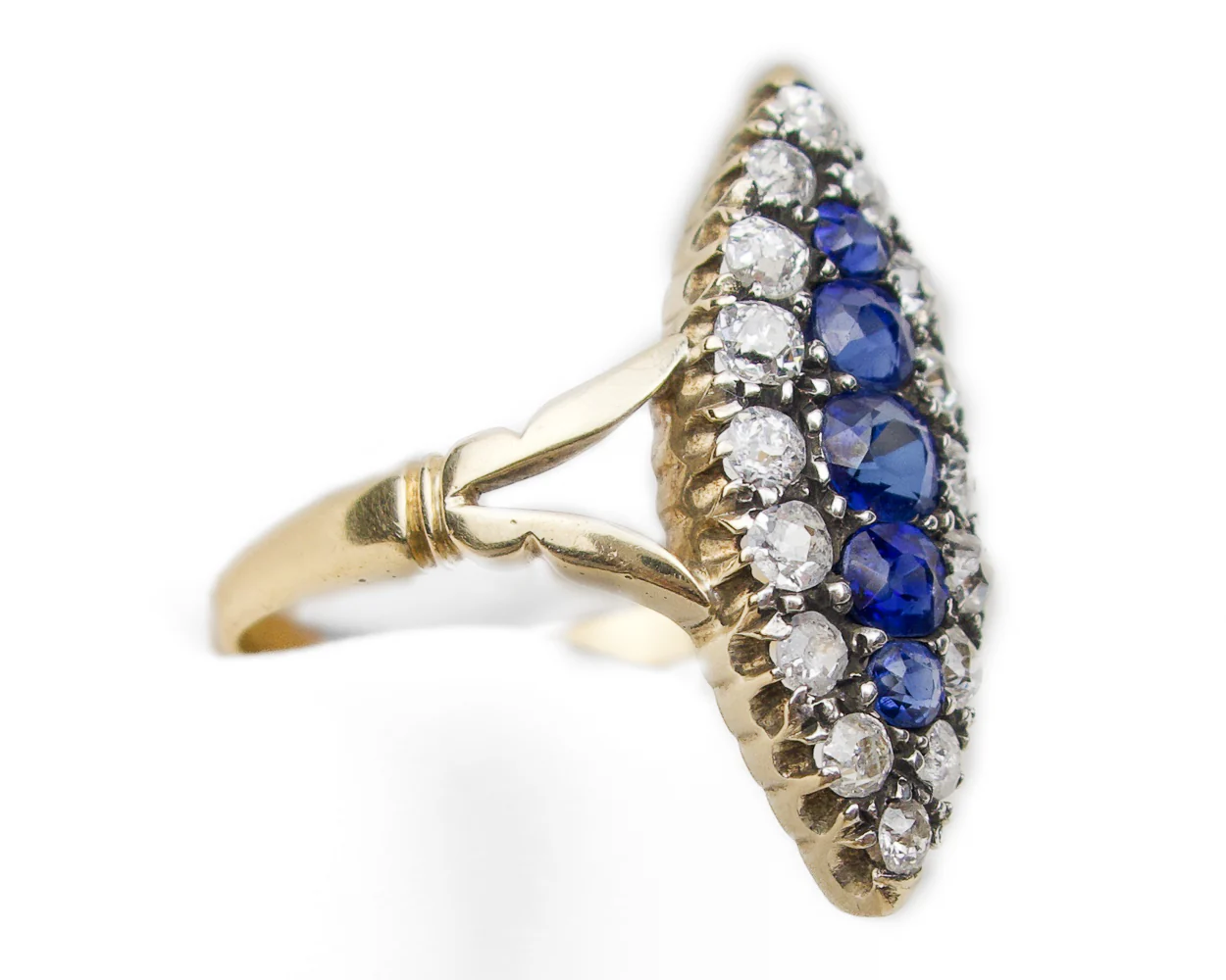Victorian Sapphire & Diamond Navette Ring - Image 3