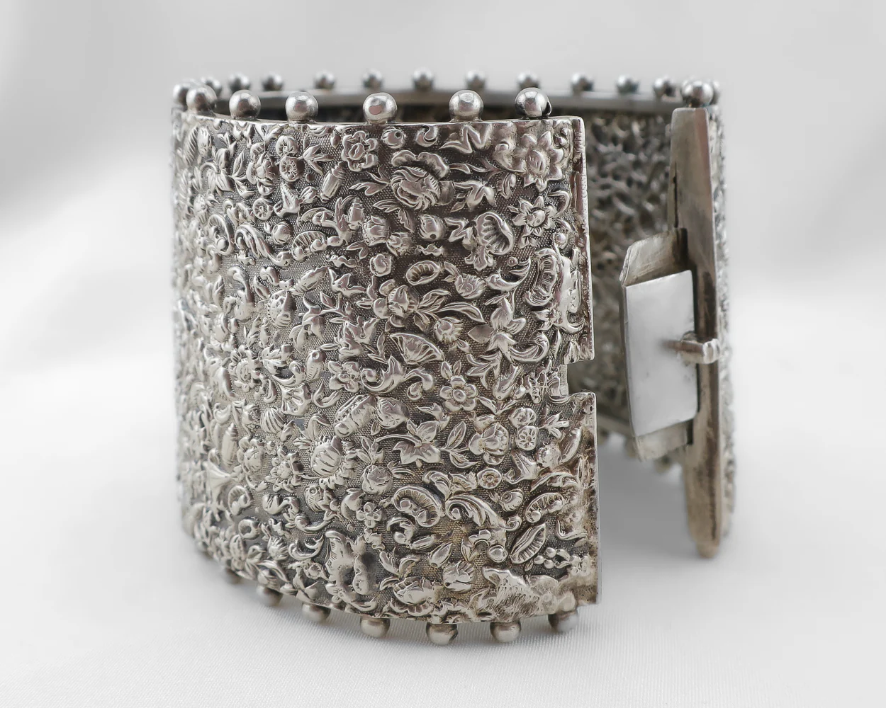Victorian Silver Repousse Bangle - Image 2