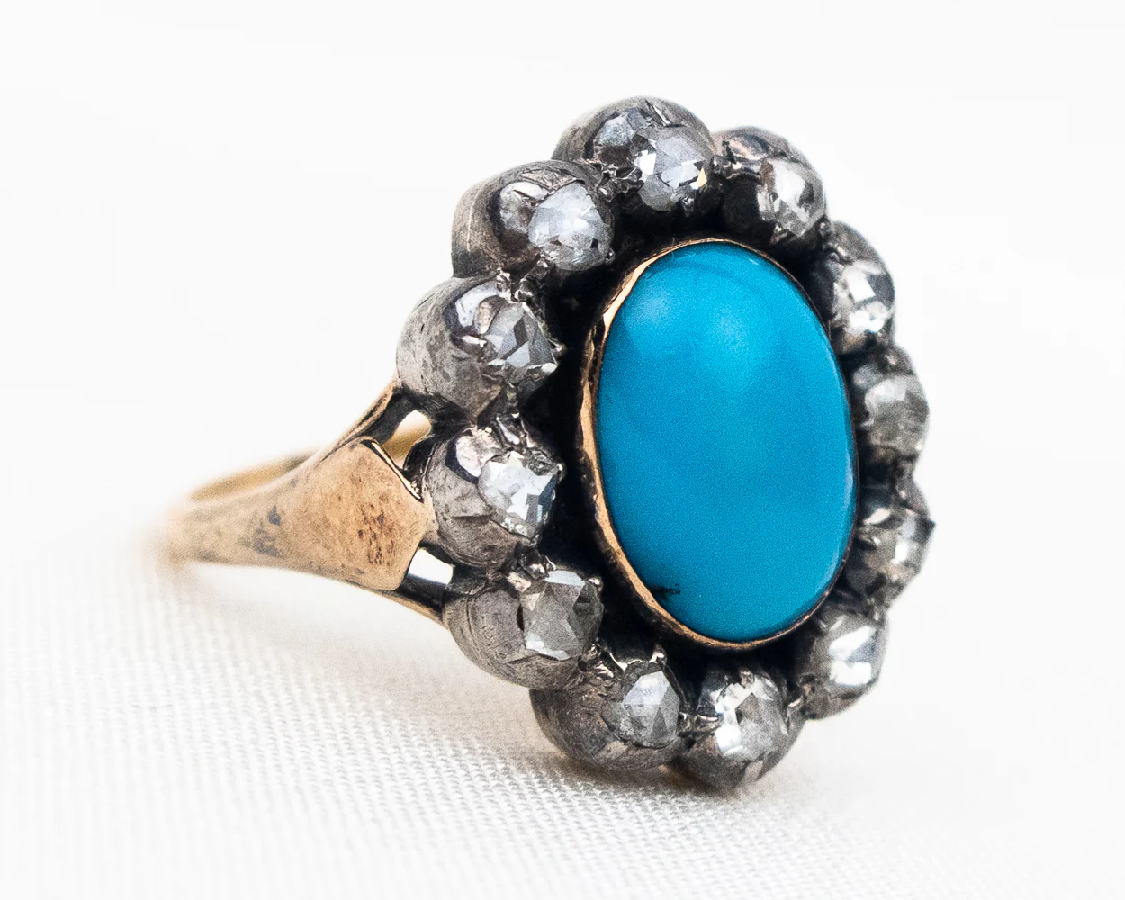 Victorian Turquoise and Rose-Cut Diamond Halo Ring - Image 3