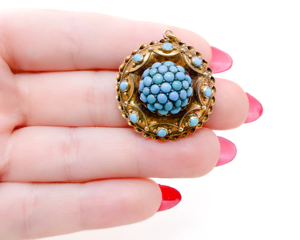 Victorian Turquoise Etruscan Revival Locket - Image 4