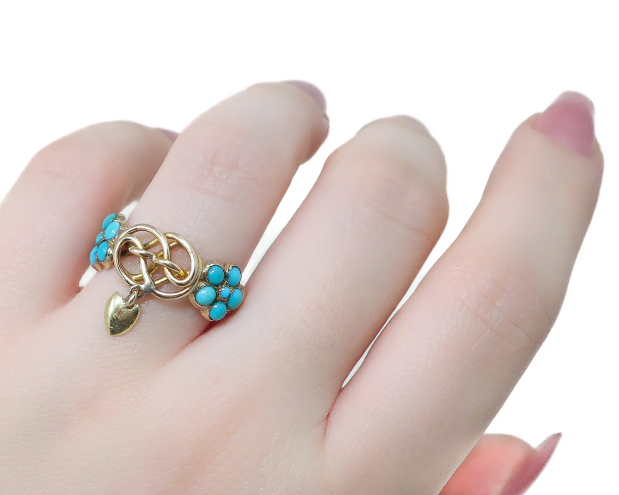 Victorian Turquoise Ring with Heart Charm - Image 2